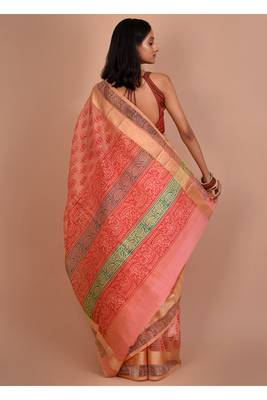 Pink Kota Cotton Saree With Blouse Piece 2