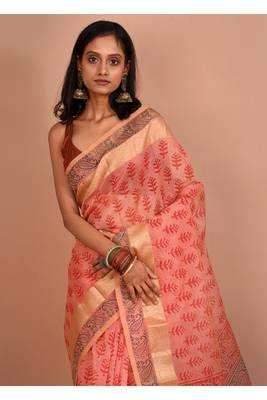 Pink Kota Cotton Saree With Blouse Piece 3