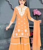 Aura Girls Ethnic Cotton Mulmul Sharara Suit With Chiffon Dupatta(1110_Parent 1)