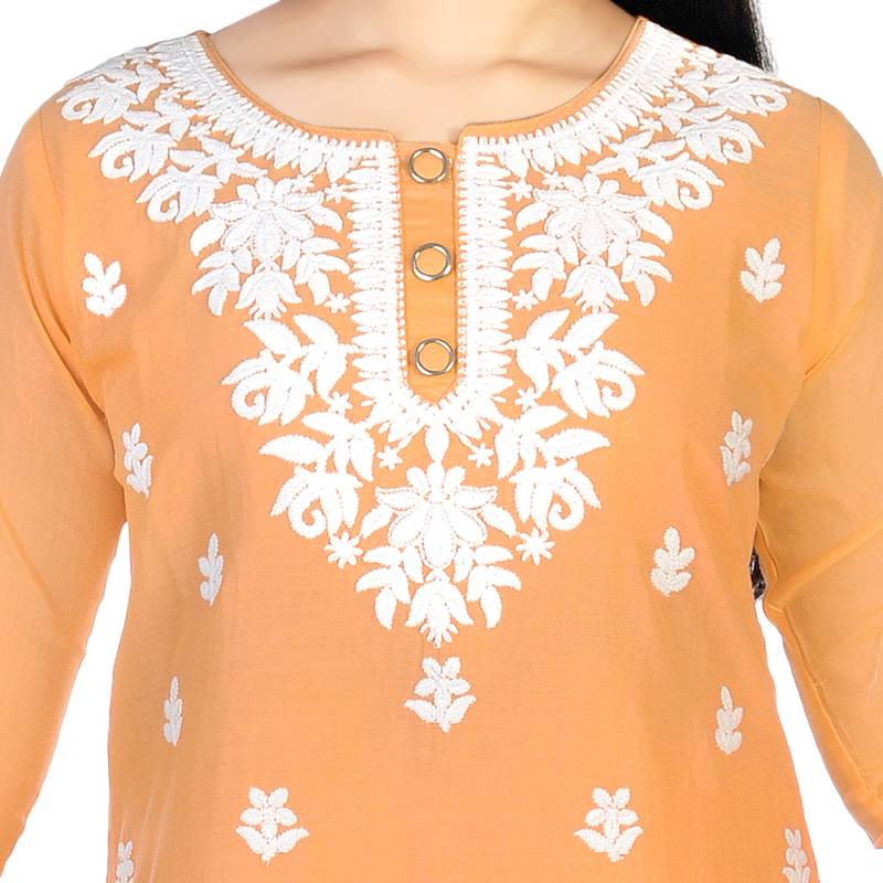 Aura Girls Ethnic Cotton Mulmul Sharara Suit With Chiffon Dupatta(1110_Parent 1)