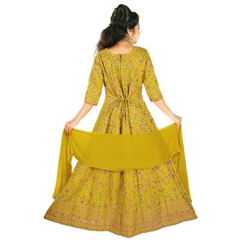 Aura Girls Wedding Party Wear Heavy Embroidered long Raw Silk Gown With Chiffon Dupatta 2