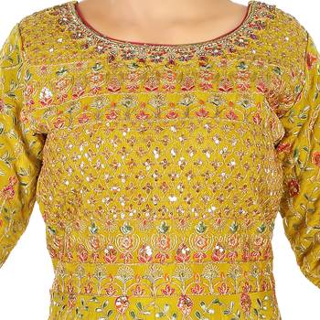 Aura Girls Wedding Party Wear Heavy Embroidered long Raw Silk Gown With Chiffon Dupatta 3