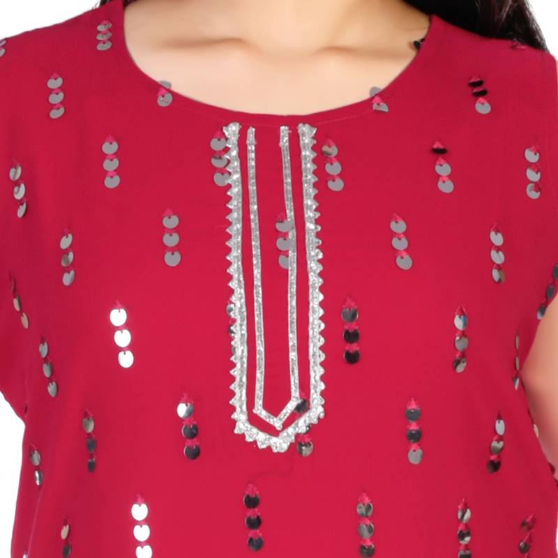 Aura Girls Pink Ready Made Ethnic Party Wear Embroidery Sequins Georgette Palazzo Suit With Net Dupatta