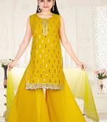 Aura Girls Ethnic Embroidery Designer Sequins Georgette Palazzo Ready To Wear Suit With Net Dupatta 