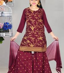 AuraRaw Silk Embroidery Palazzo Suit With Net Dupatta(1118_Parent)