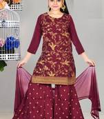 AuraRaw Silk Embroidery Palazzo Suit With Net Dupatta(1118_Parent)