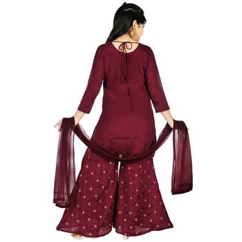 AuraRaw Silk Embroidery Palazzo Suit With Net Dupatta(1118_Parent) 2