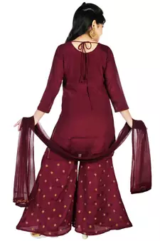 AuraRaw Silk Embroidery Palazzo Suit With Net Dupatta(1118_Parent)