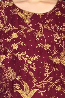 AuraRaw Silk Embroidery Palazzo Suit With Net Dupatta(1118_Parent)