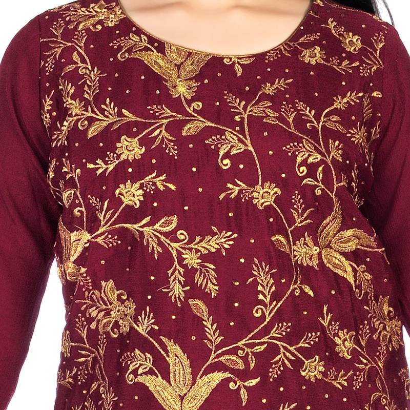 AuraRaw Silk Embroidery Palazzo Suit With Net Dupatta(1118_Parent)