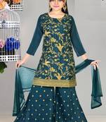 Aura Raw Silk Embroidery Palazzo Suit With Net Dupatta(1118_Par)