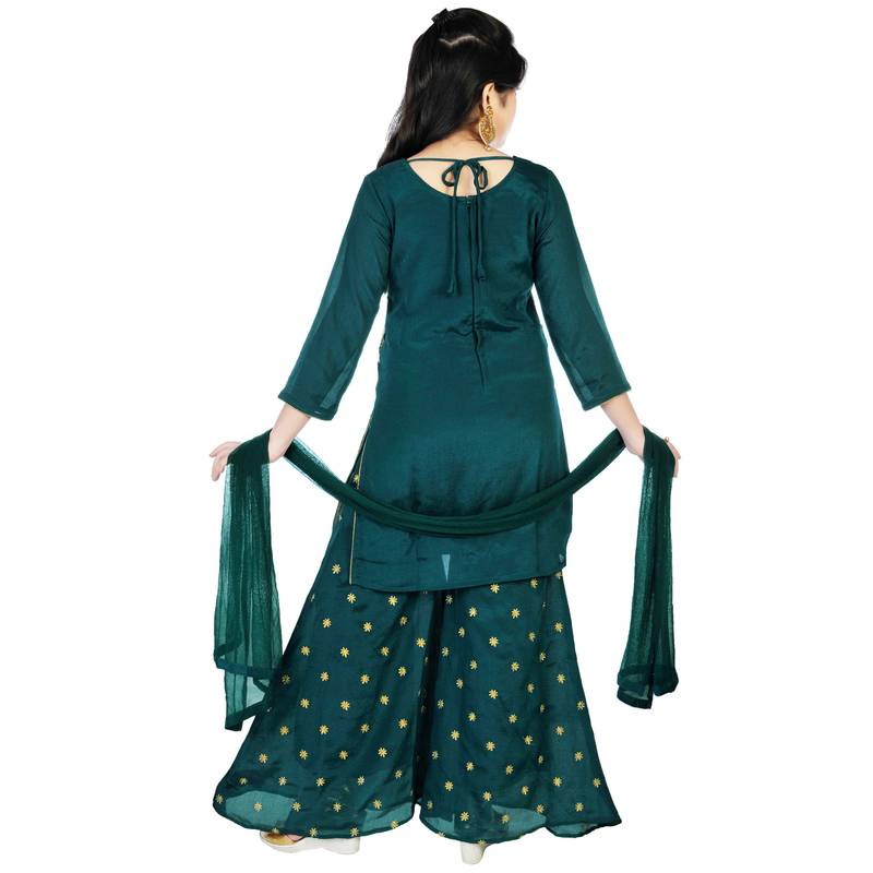 Aura Raw Silk Embroidery Palazzo Suit With Net Dupatta(1118_Par)