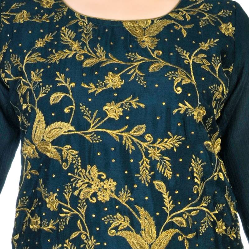 Aura Raw Silk Embroidery Palazzo Suit With Net Dupatta(1118_Par)