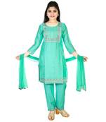 Aura Ethnic Girls Embroidery Raw Silk  Straight Suit With Dupatta(1116_Parent)