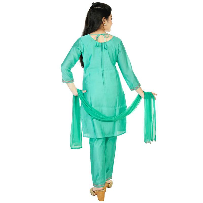 Aura Ethnic Girls Embroidery Raw Silk  Straight Suit With Dupatta(1116_Parent)