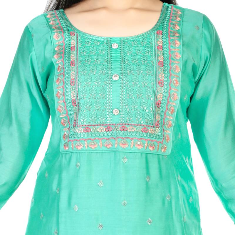 Aura Ethnic Girls Embroidery Raw Silk  Straight Suit With Dupatta(1116_Parent)