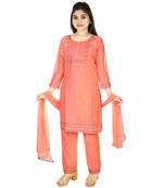 Aura Ethnic Girls Embroidery Raw Silk  Straight Suit With Dupatta(1116_Par)
