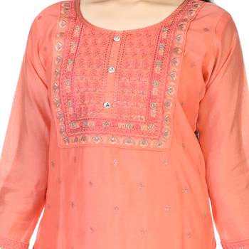 Aura Ethnic Girls Embroidery Raw Silk  Straight Suit With Dupatta(1116_Par) 3