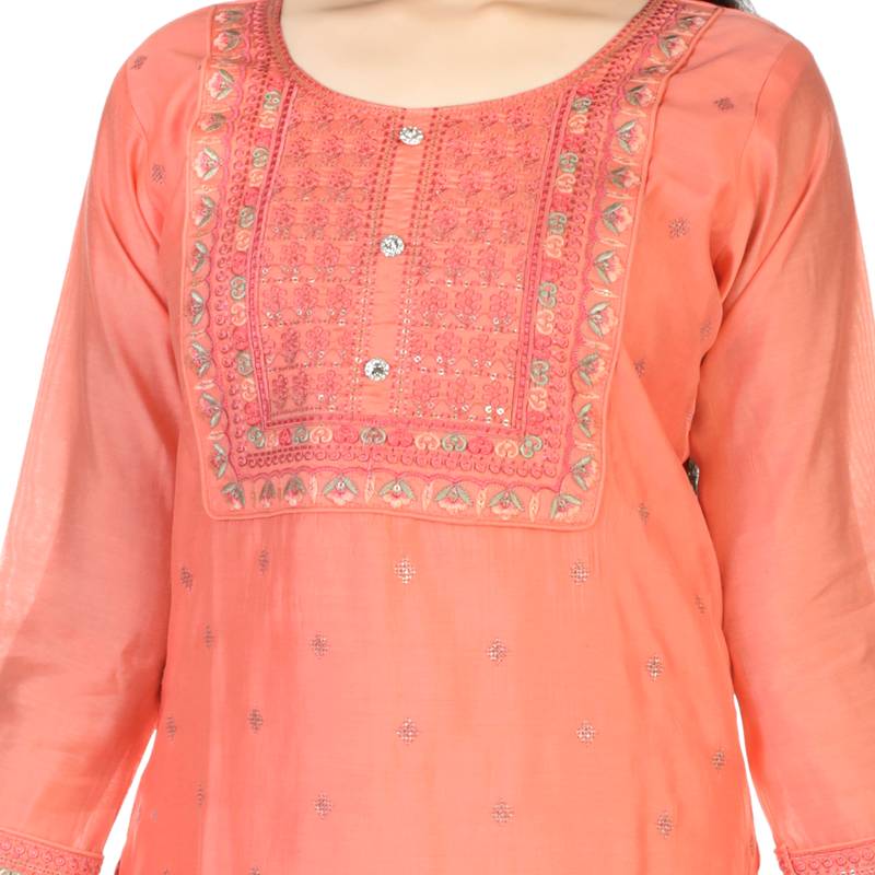 Aura Ethnic Girls Embroidery Raw Silk  Straight Suit With Dupatta(1116_Par)