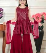 Aura Girls Ethnic Heavy Sequence Work Kurti With Sharara Pant And Dupatta (1109_Parent)