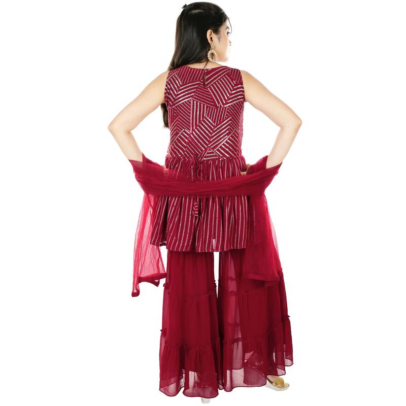 Aura Girls Ethnic Heavy Sequence Work Kurti With Sharara Pant And Dupatta (1109_Parent)