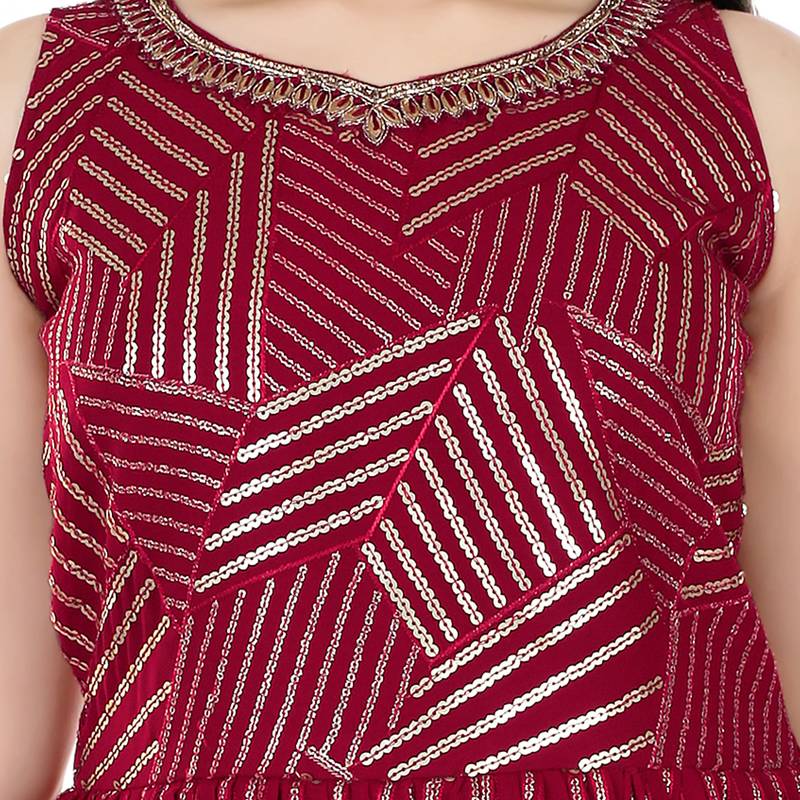 Aura Girls Ethnic Heavy Sequence Work Kurti With Sharara Pant And Dupatta (1109_Parent)