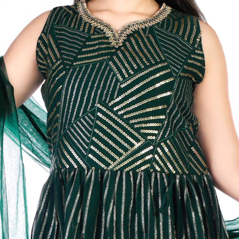 Aura Girls Ethnic Heavy Sequence Work Kurti With Sharara Pant And Dupatta (1109_Par)