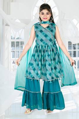 Aura Print and Embroidery Raw Silk Sharara Suit With Net dupatta(1106_Parent) 1