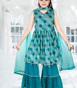 Aura Print and Embroidery Raw Silk Sharara Suit With Net dupatta(1106_Parent)