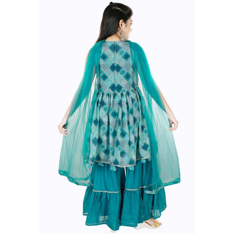 Aura Print and Embroidery Raw Silk Sharara Suit With Net dupatta(1106_Parent)