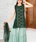 Aura Ethnic Embroidered Raw Silk Sharara Suit Set With Net Dupatta(1093_Parent)