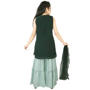 Aura Ethnic Embroidered Raw Silk Sharara Suit Set With Net Dupatta(1093_Parent) 2