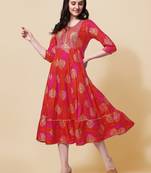 Pink Orange Embroidery Foil Gotta Patti Printed Cotton Straight Kurta