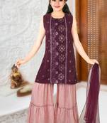Aura Ethnic Embroidered Raw Silk Sharara Suit Set With Net Dupatta(1093_Par)