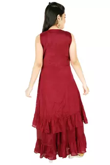 Maroon Raw Silk Printed Ethnic Suit Set