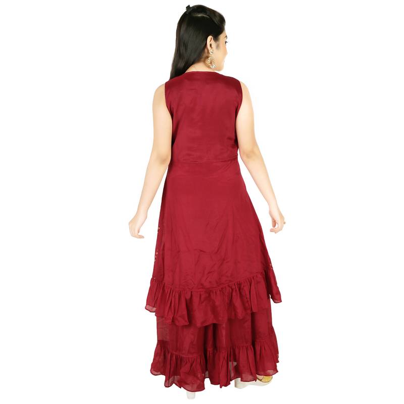 Maroon Raw Silk Printed Ethnic Suit Set