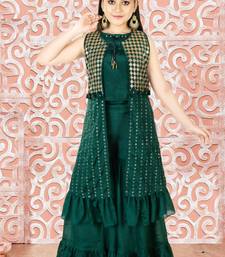 Aura Girls Sequin Work Green Layered Sharara Set