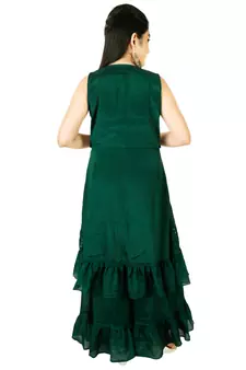 Aura Girls Sequin Work Green Layered Sharara Set