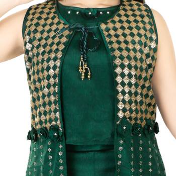 Aura Girls Sequin Work Green Layered Sharara Set 3