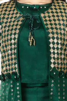 Aura Girls Sequin Work Green Layered Sharara Set