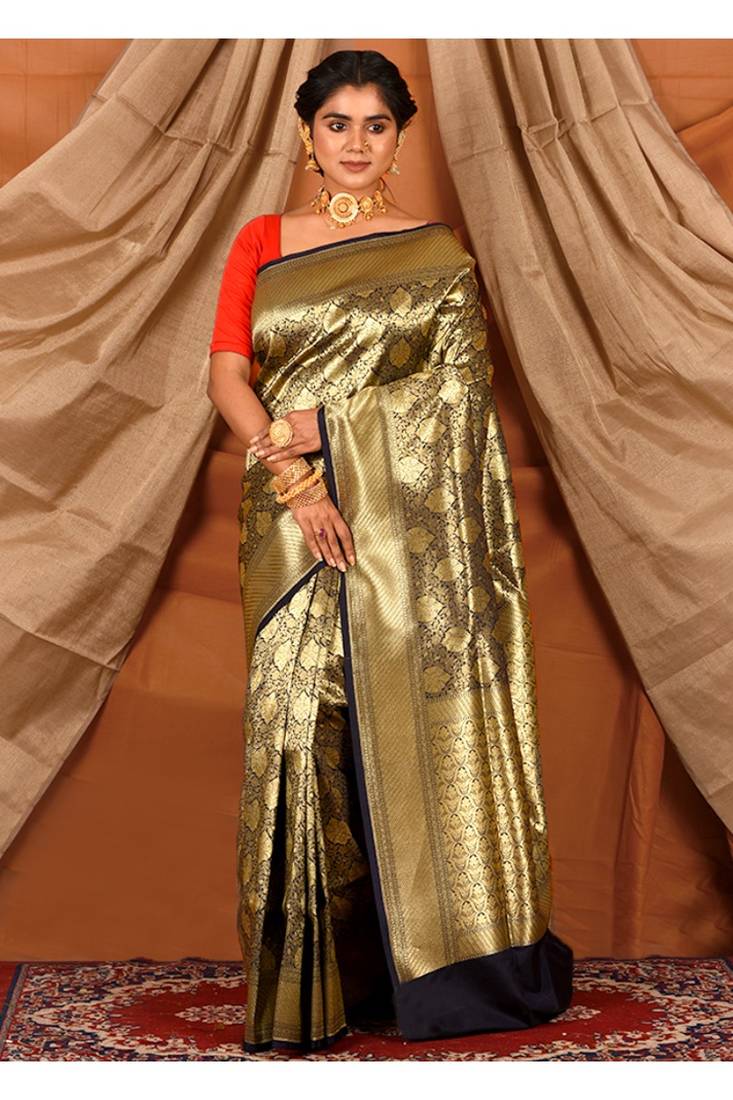 Black Uppada Silk Saree With Blouse Piece