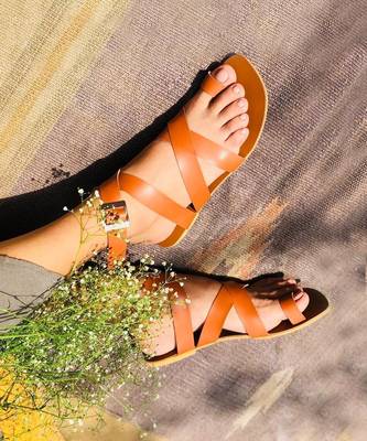 Sole Stories_Criss Cross Flats In Tan 1