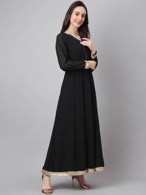 Black plain georgette ethnic-kurtis 3