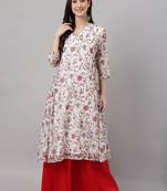 White printed chiffon ethnic-kurtis