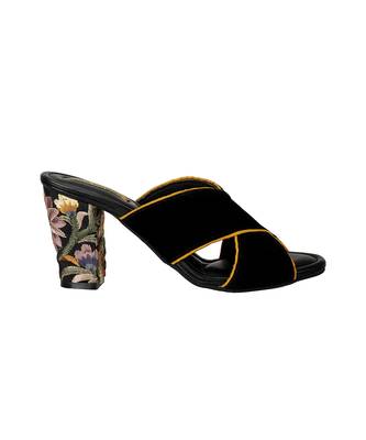 Sole Stories_Criss Cross Embroidered Mules In Black And Yellow 1