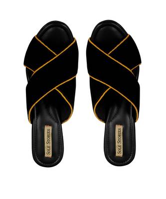 Sole Stories_Criss Cross Embroidered Mules In Black And Yellow 2