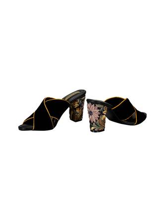 Sole Stories_Criss Cross Embroidered Mules In Black And Yellow 3