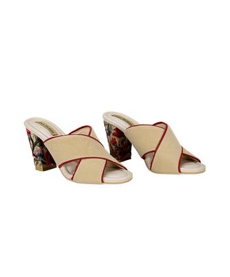 Sole Stories_Criss Cross Embroidered Mules In Beige And Red 2
