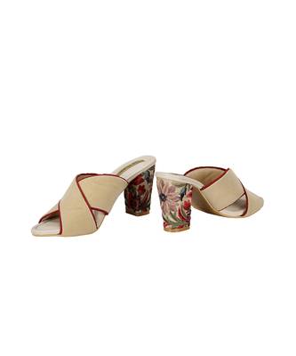 Sole Stories_Criss Cross Embroidered Mules In Beige And Red 3
