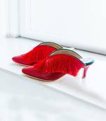 All Red Fringe Mules